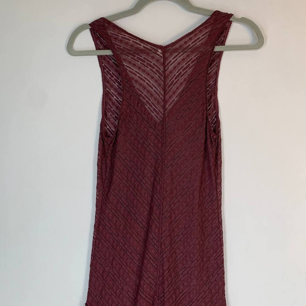 Free People Lila Maxi Dress XS Burgundy Boho Knit Sheer Festival Asymmetric Hem - Picture 11 of 15